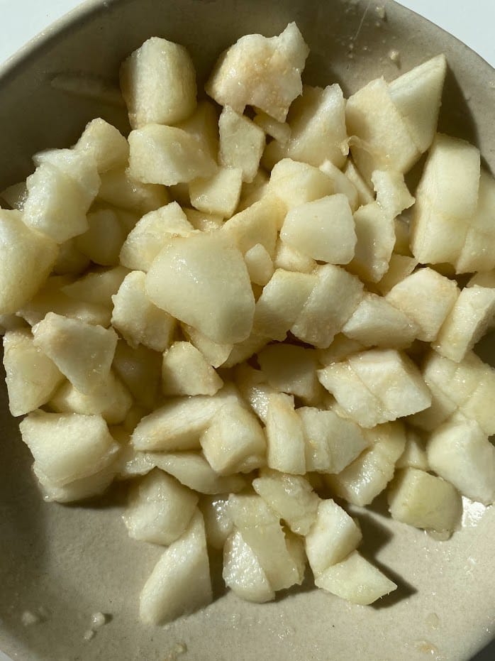 Peel the pears, cut away bad spots and they are as good as now